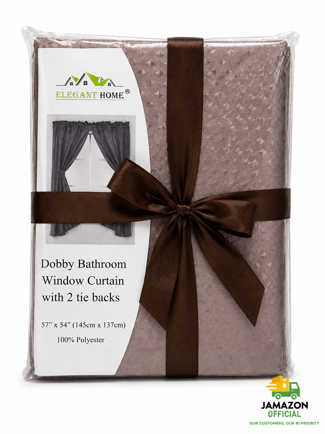 Elegant Home Donny Bathroom Window Curtain with 2 Tie Backs